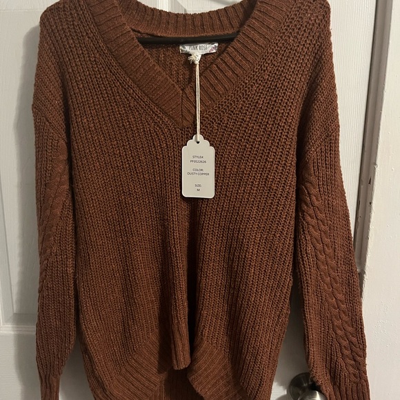 Pink Rose V-Neck Sweater - Rust - Picture 1 of 3